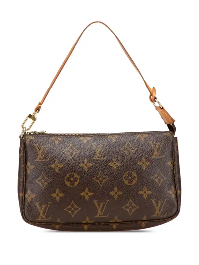 Pre-owned Louis Vuitton 2001 Monogram Pochette Accessoires Shoulder Bag In Brown