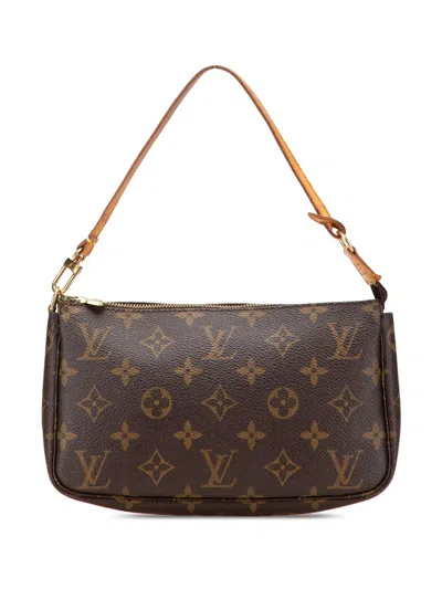 Pre-owned Louis Vuitton 2001 Monogram Pochette Accessoires Shoulder Bag In Brown
