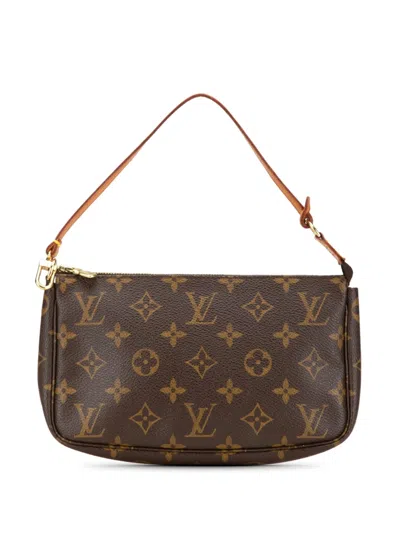 Pre-owned Louis Vuitton 2001 Monogram Pochette Accessoires Shoulder Bag In Brown