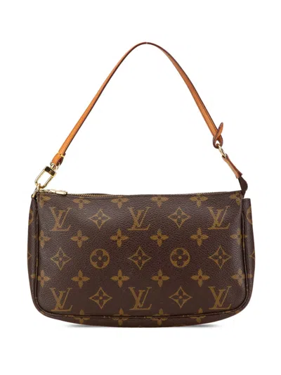 Pre-owned Louis Vuitton 2001 Monogram Pochette Accessoires Shoulder Bag In Brown