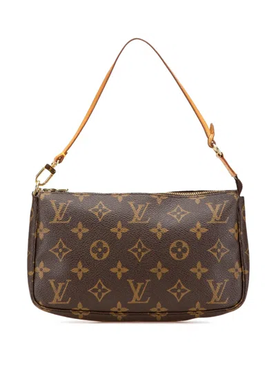 Pre-owned Louis Vuitton 2001 Monogram Pochette Accessoires Shoulder Bag In Brown