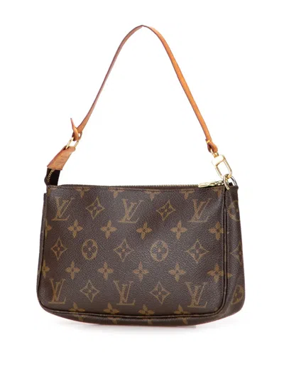 Pre-owned Louis Vuitton 2001 Monogram Pochette Accessoires Shoulder Bag In Brown