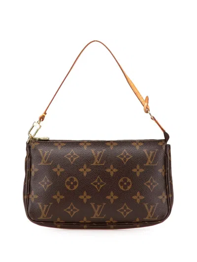 Pre-owned Louis Vuitton 2001 Monogram Pochette Accessoires Shoulder Bag In Brown
