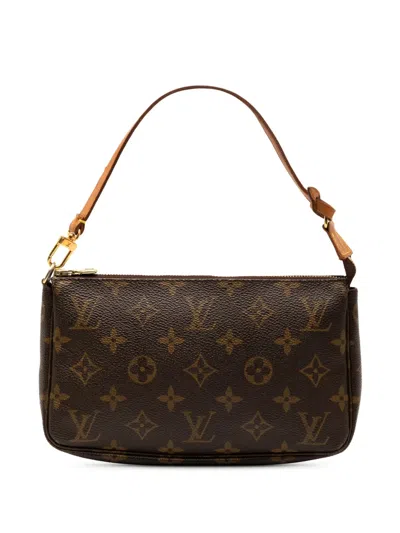 Pre-owned Louis Vuitton 2001 Monogram Pochette Accessoires Shoulder Bag In Brown