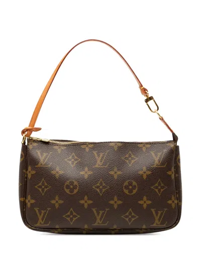 Pre-owned Louis Vuitton 2001 Monogram Pochette Accessoires Shoulder Bag In Brown