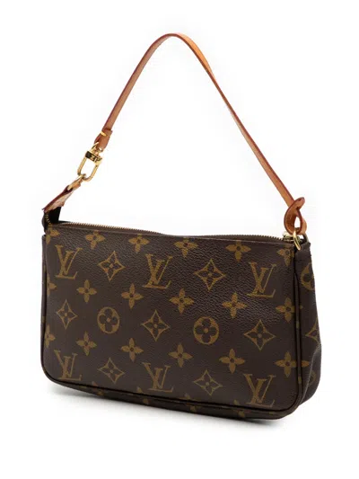 Pre-owned Louis Vuitton 2001 Monogram Pochette Accessoires Shoulder Bag In Brown