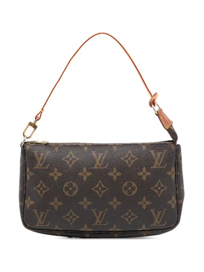 Pre-owned Louis Vuitton 2001 Monogram Pochette Accessoires Shoulder Bag In Brown