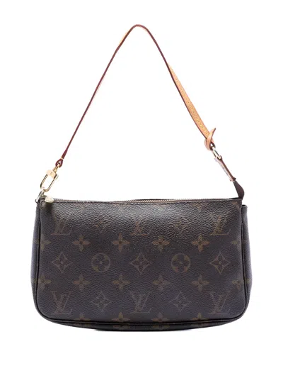 Pre-owned Louis Vuitton 2001 Monogram Pochette Accessoires Shoulder Bag In Brown
