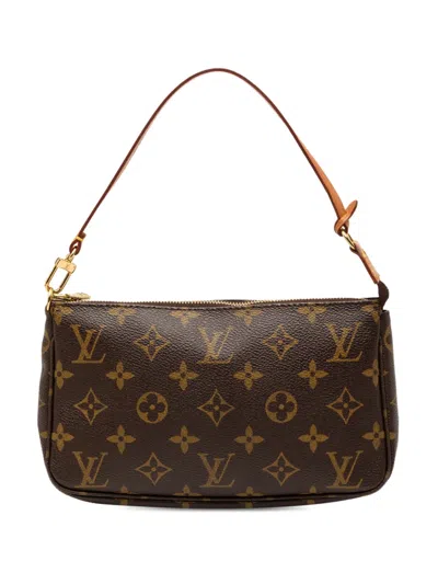Pre-owned Louis Vuitton 2001 Monogram Pochette Accessoires Shoulder Bag In Brown