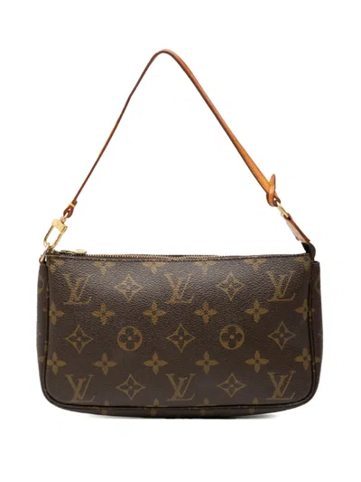 Pre-owned Louis Vuitton 2001 Monogram Pochette Accessoires Shoulder Bag In Brown