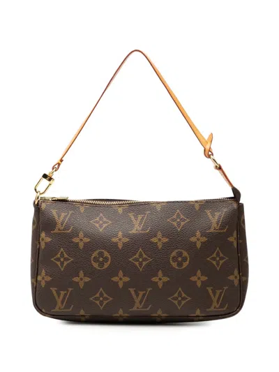 Pre-owned Louis Vuitton 2001 Monogram Pochette Accessoires Shoulder Bag In Brown
