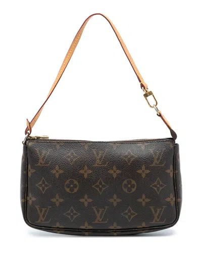 Pre-owned Louis Vuitton 2001 Monogram Pochette Accessoires Shoulder Bag In Brown