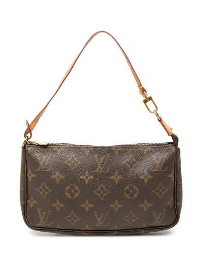 Pre-owned Louis Vuitton 2001 Monogram Pochette Accessoires Shoulder Bag In Brown