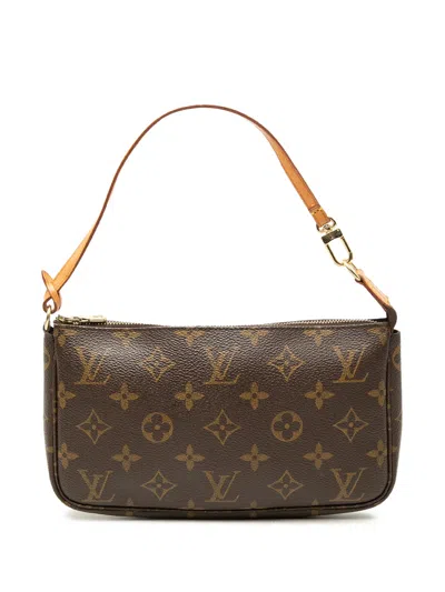Pre-owned Louis Vuitton 2001 Monogram Pochette Accessoires Shoulder Bag In Brown