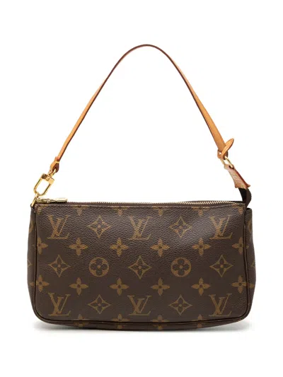 Pre-owned Louis Vuitton 2001 Monogram Pochette Accessoires Shoulder Bag In Brown
