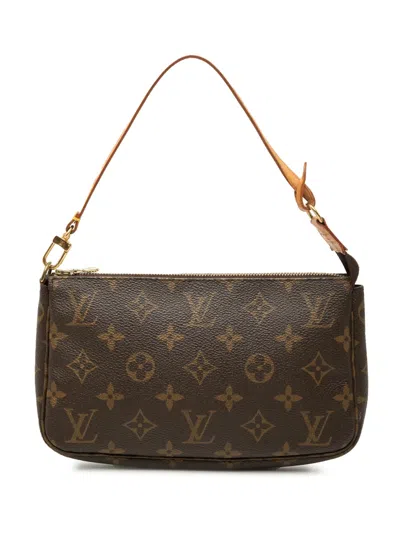 Pre-owned Louis Vuitton 2001 Monogram Pochette Accessoires Shoulder Bag In Brown