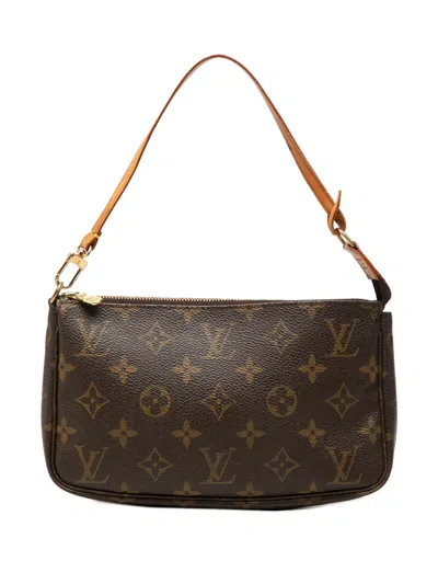 Pre-owned Louis Vuitton 2001 Monogram Pochette Accessoires Shoulder Bag In Brown