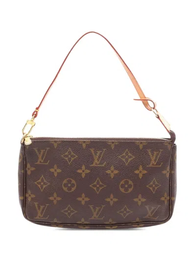 Pre-owned Louis Vuitton 2001 Monogram Pochette Accessoires Shoulder Bag In Brown