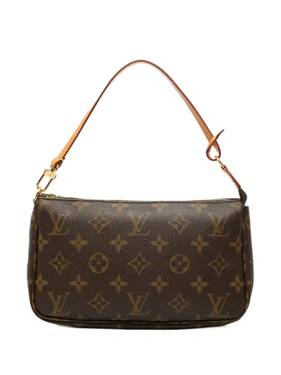 Pre-owned Louis Vuitton 2001 Monogram Pochette Accessoires Shoulder Bag In Brown