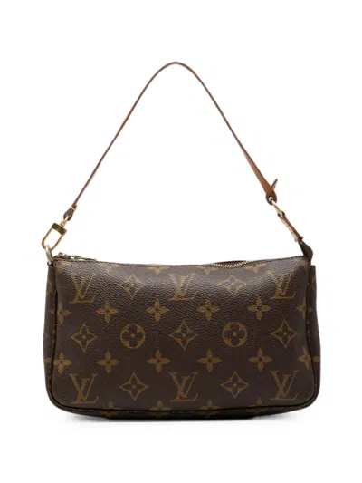 Pre-owned Louis Vuitton 2001 Monogram Pochette Accessoires Shoulder Bag In Brown