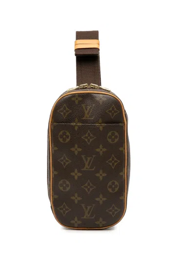 Pre-owned Louis Vuitton 2001 Monogram Pochette Gange Crossbody Bag In Brown
