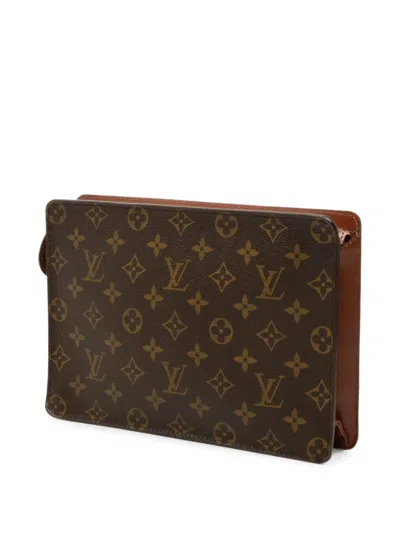 Pre-owned Louis Vuitton 2001 Monogram Pochette Homme Clutch Bag In Brown