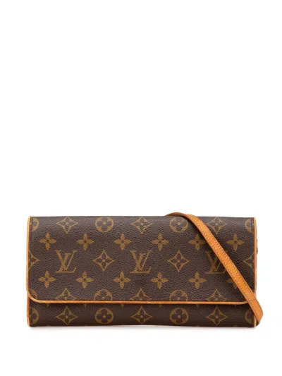 Pre-owned Louis Vuitton 2001 Monogram Pochette Twin Gm Crossbody Bag In Brown