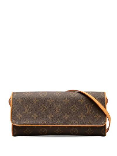 Pre-owned Louis Vuitton 2001 Monogram Pochette Twin Gm Crossbody Bag In Brown