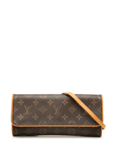 Pre-owned Louis Vuitton 2001 Monogram Pochette Twin Gm Crossbody Bag In Brown