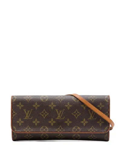 Pre-owned Louis Vuitton 2001 Monogram Pochette Twin Gm Crossbody Bag In Brown