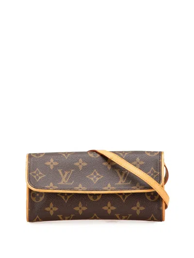 Pre-owned Louis Vuitton 2001 Monogram Pochette Twin Pm Crossbody Bag In Brown