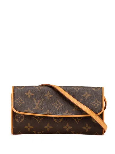 Pre-owned Louis Vuitton 2001 Monogram Pochette Twin Pm Crossbody Bag In Brown