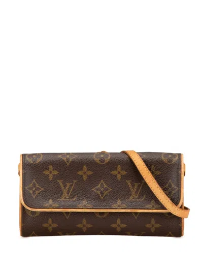 Pre-owned Louis Vuitton 2001 Monogram Pochette Twin Pm Crossbody Bag In Brown