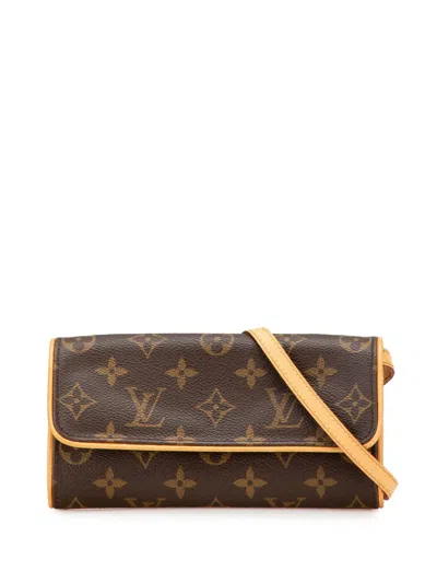 Pre-owned Louis Vuitton 2001 Monogram Pochette Twin Pm Crossbody Bag In Brown