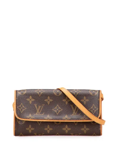 Pre-owned Louis Vuitton 2001 Monogram Pochette Twin Pm Crossbody Bag In Brown