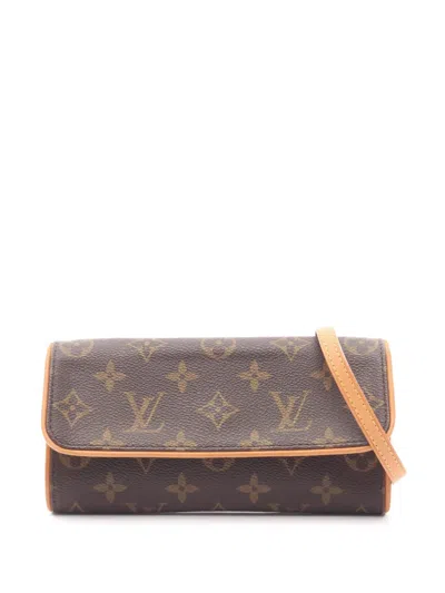Pre-owned Louis Vuitton 2001 Monogram Pochette Twin Pm Crossbody Bag In Brown