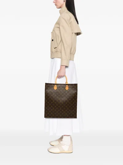 Pre-owned Louis Vuitton 2001 Monogram Sac Plat Tote Bag In Brown