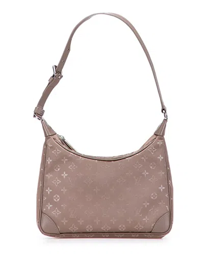 Pre-owned Louis Vuitton 2001 Monogram Satin Mini Boulogne Shoulder Bag In Brown