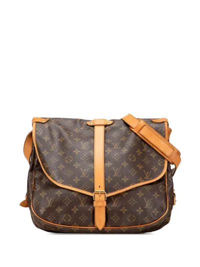 Pre-owned Louis Vuitton 2001 Monogram Saumur 35 Crossbody Bag In Brown