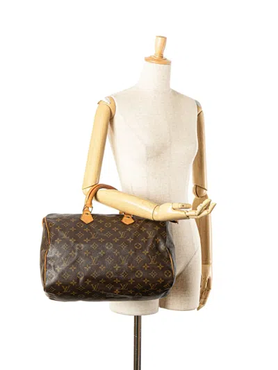 Pre-owned Louis Vuitton 2001 Monogram Speedy 35 Boston Bag In Brown