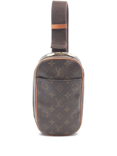 Pre-owned Louis Vuitton 2001 Small Pochette Ganju Monogram Belt Bag In Brown