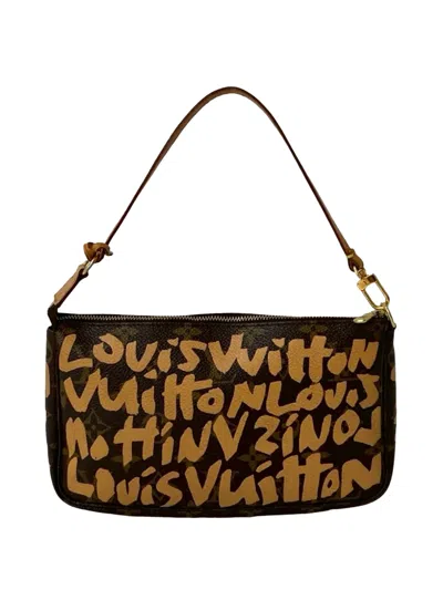 Pre-owned Louis Vuitton 2001 Stephen Sprouse Monogram Graffiti Pochette Accessoires Shoulder Bag In Brown