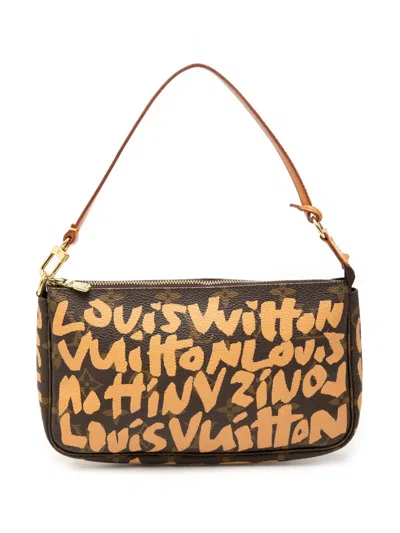 Pre-owned Louis Vuitton 2001 Stephen Sprouse Monogram Graffiti Pochette Accessoires Shoulder Bag In Brown