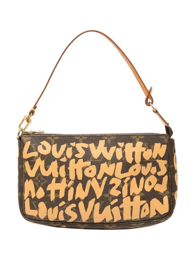 Pre-owned Louis Vuitton 2001 Stephen Sprouse Monogram Graffiti Pochette Accessoires Shoulder Bag In Brown