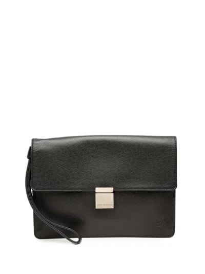 Pre-owned Louis Vuitton 2001 Taiga Selenga Clutch Bag In Black