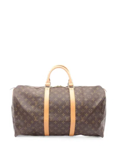 Pre-owned Louis Vuitton 2002 50 Keepall Monogram Bandoulière Holdall Bag In Brown