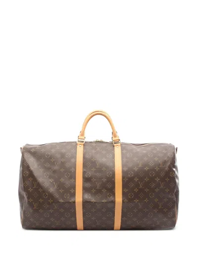 Pre-owned Louis Vuitton 2002 60 Keepall Bandouliere Tote Bag In Brown