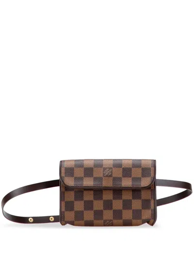 Pre-owned Louis Vuitton 2002 Damier Ebene Florentine Pochette Belt Bag In Brown