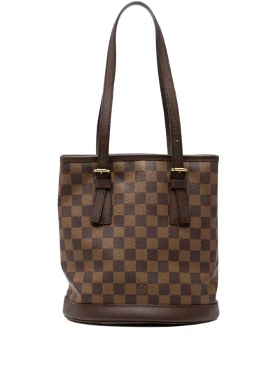 Pre-owned Louis Vuitton 2002 Damier Ebene Marais Bucket Bag In Brown