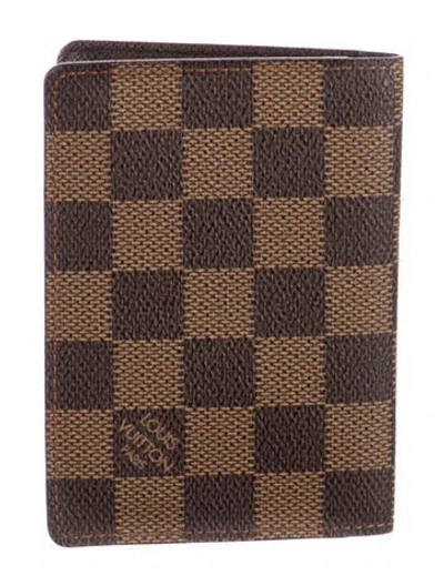 Pre-owned Louis Vuitton 2002 Damier Ebene Pattern Card Holder In Brown